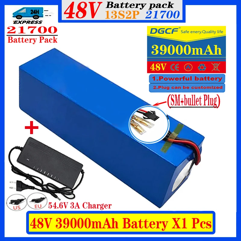 48v 21700 Lithium Ion Battery Pack 13S2P 39000mah 1000w DCOrT Plug Built-in BMS For E-bike Electric Bicycle Motorcycle Batteries
48v 21700 Lithium Ion Battery Pack 13S2P 39000mah 1000w DCOrT Plug Built-in BMS For E-bike Electric Bicycle Motorcycle Batteries