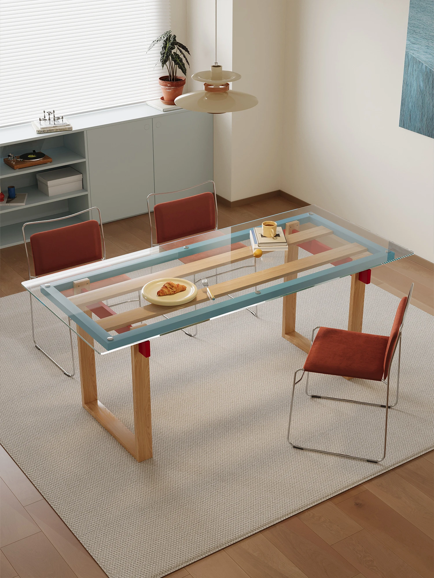 Bauhaus solid wood tempered glass dining table household color matching dining table
Bauhaus solid wood tempered glass dining table household color matching dining table