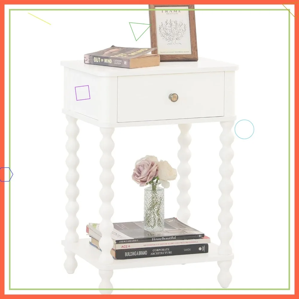 White Nightstand with Drawer, Small Side Table for Living Room, Farmhouse End Table with Spindle Legs
White Nightstand with Drawer, Small Side Table for Living Room, Farmhouse End Table with Spindle Legs