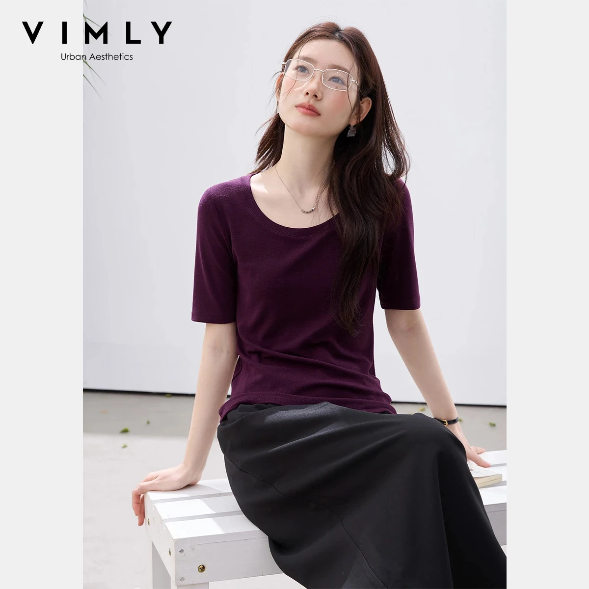 VIMLY Women's Minimalist U Neck T-Shirt 2026 Summer New Purple Versatile Solid Slim Fit Casual Commute Short Sleeve Top A6097
VIMLY Women's Minimalist U Neck T-Shirt 2026 Summer New Purple Versatile Solid Slim Fit Casual Commute Short Sleeve Top A6097