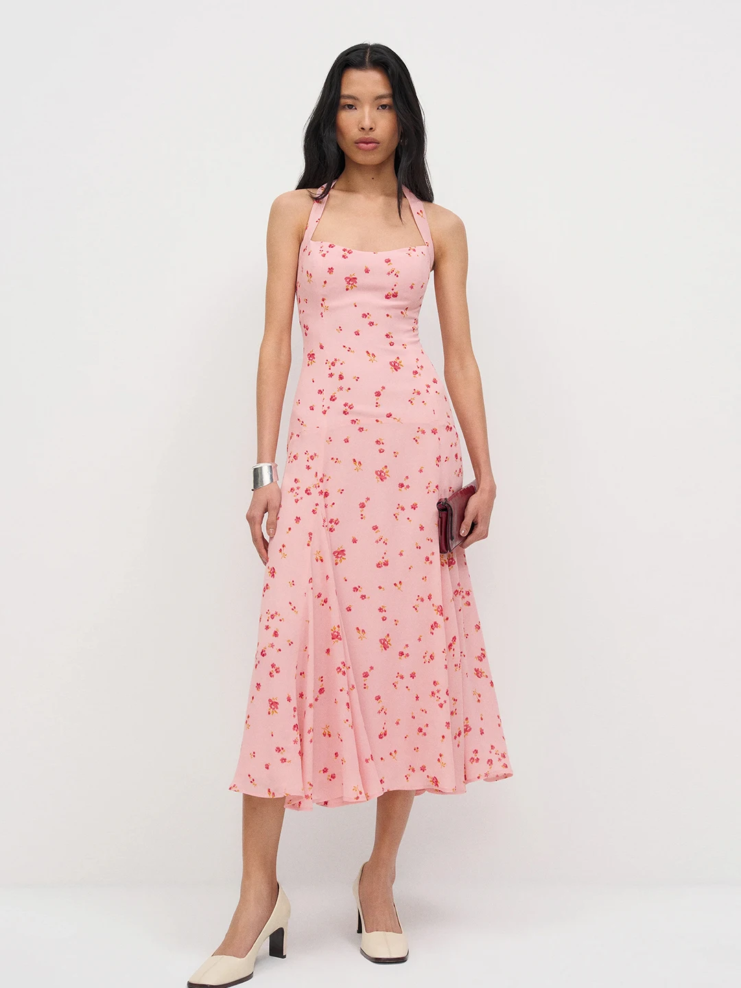 Sweet Style Pink Floral Print Midi Halter Dress Women's French Style Soft Polyester No Sleeve A-Line Skirt Thin Fabric Dress
Sweet Style Pink Floral Print Midi Halter Dress Women's French Style Soft Polyester No Sleeve A-Line Skirt Thin Fabric Dress