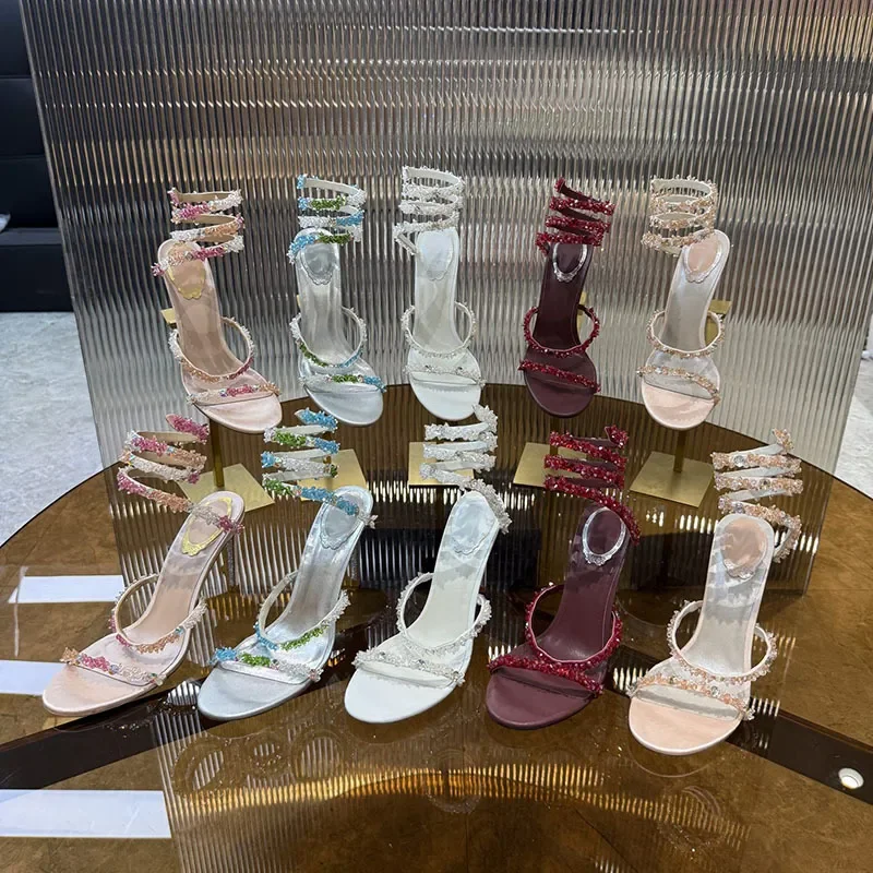 Women's Designer Ankles Snake Shaped Elastic Band Sandalial Bling Rhinestone Decor High Heels Sandals Summer Party Dress Shoes
Women's Designer Ankles Snake Shaped Elastic Band Sandalial Bling Rhinestone Decor High Heels Sandals Summer Party Dress Shoes