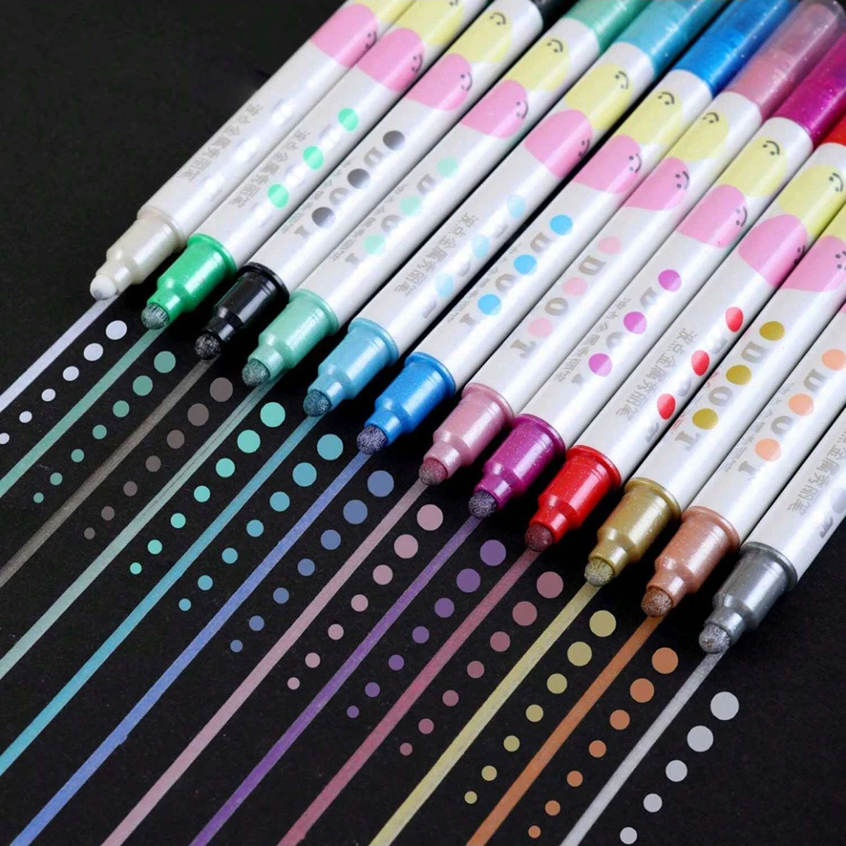 Double Tips Metallic Marker Pens - Set of 12 Medium Point Metallic Markers for Rock Painting, Black Paper, Scrapbooking Crafts
Double Tips Metallic Marker Pens - Set of 12 Medium Point Metallic Markers for Rock Painting, Black Paper, Scrapbooking Crafts