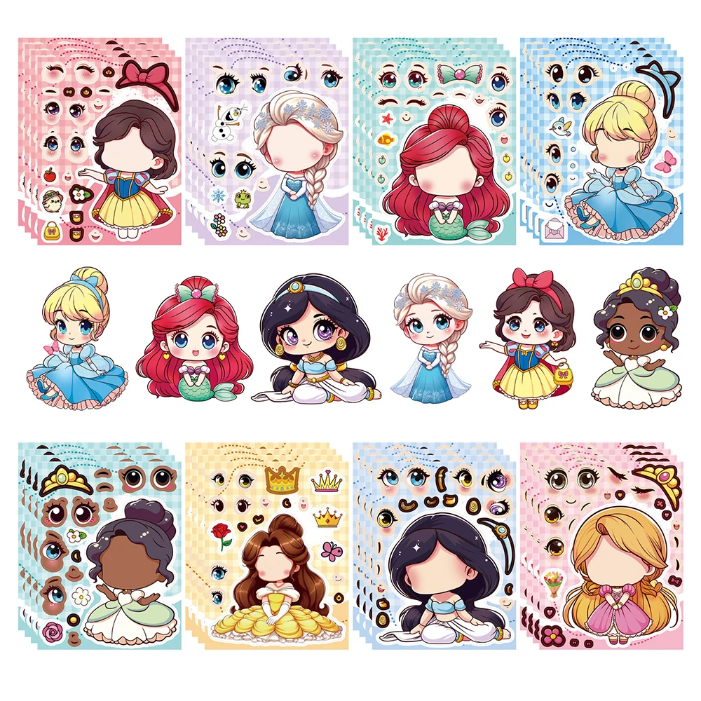 8/16sheets Cute Anime Princess Disney Puzzle Stickers Cartoon Belle Elsa Make a Face Children DIY Assemble Jigsaw Decal Toy Gift
8/16sheets Cute Anime Princess Disney Puzzle Stickers Cartoon Belle Elsa Make a Face Children DIY Assemble Jigsaw Decal Toy Gift