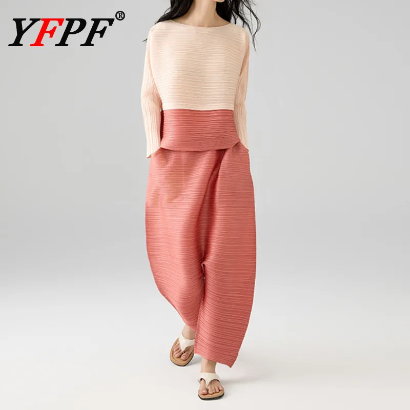 YFPF Casual Miyake Pleated Women Two Piece Set Contrast Color Design Long Sleeve Tops + Wide Leg Long Pants Fashion Clothing
YFPF Casual Miyake Pleated Women Two Piece Set Contrast Color Design Long Sleeve Tops + Wide Leg Long Pants Fashion Clothing