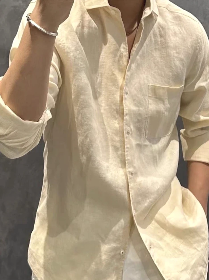 Европейский стиль: Мужская рубашка из хлопка и льна, однотонная, тонкая, дышащая, свободного кроя, с длинным рукавом, солнцезащитная, на пуговицах, повседневная, для работы.
Европейский стиль: Мужская рубашка из хлопка и льна, однотонная, тонкая, дышащая, свободного кроя, с длинным рукавом, солнцезащитная, на пуговицах, повседневная, для работы.