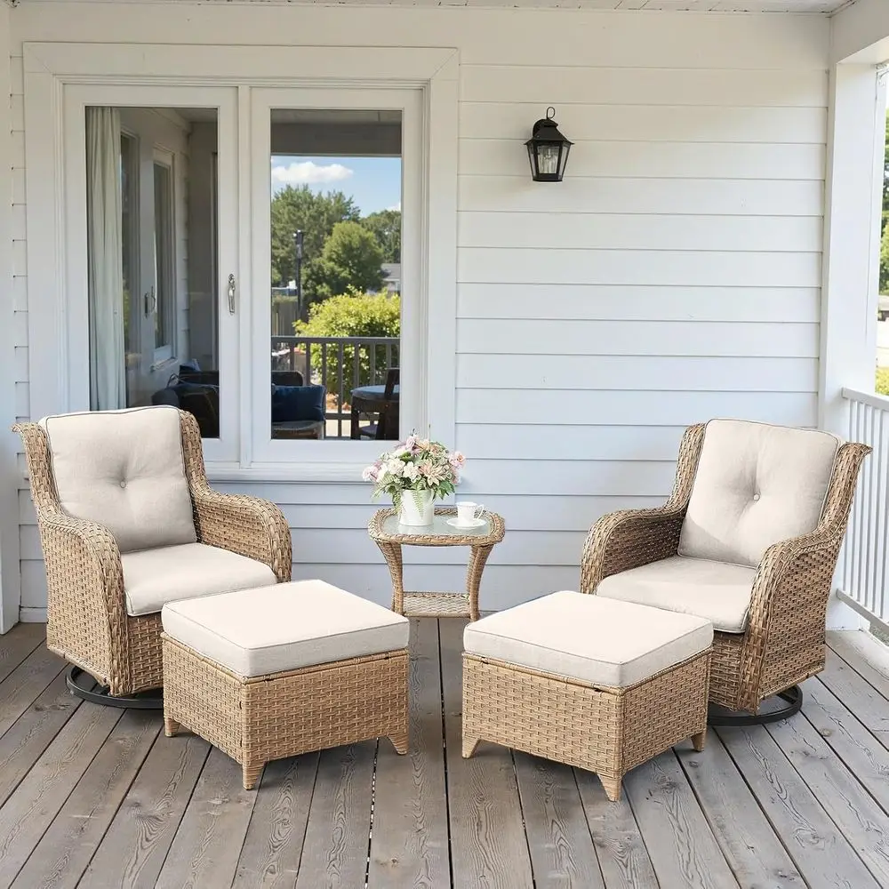 Outdoor Swivel Wicker Patio Set with Ottomans and Side Table, Perfect for Deck, Garden, Yellow/Beige Cushions
Outdoor Swivel Wicker Patio Set with Ottomans and Side Table, Perfect for Deck, Garden, Yellow/Beige Cushions