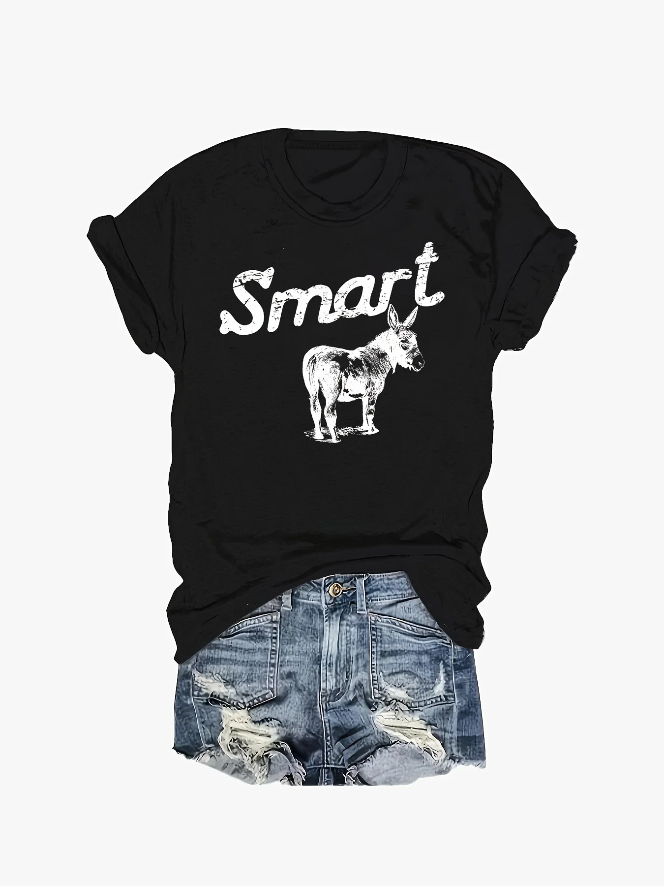 Smart Donkey Print T-shirt, Casual Short Sleeve Crew Neck Top For Spring & Summer, Women's Clothing
Smart Donkey Print T-shirt, Casual Short Sleeve Crew Neck Top For Spring & Summer, Women's Clothing