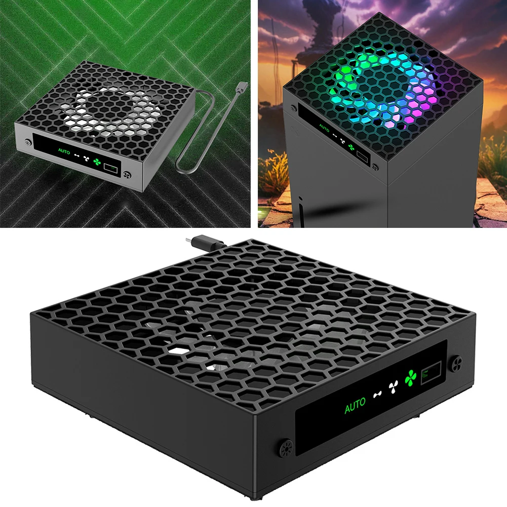 RGB Cooling Fan with Headset Holders Temperature-Controlled Cooling Fan System USB Port Heat Dissipation Fan for Xbox Series X
RGB Cooling Fan with Headset Holders Temperature-Controlled Cooling Fan System USB Port Heat Dissipation Fan for Xbox Series X