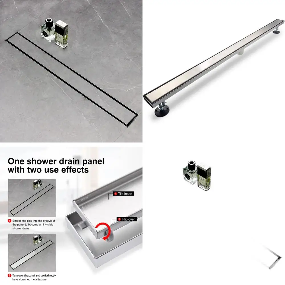 48 48-inch Linear Shower Drain with Tiled Stealth Design and Stainless Steel Brushed Polished 2-in-1 Panels, Adjustable Feet and
48 48-inch Linear Shower Drain with Tiled Stealth Design and Stainless Steel Brushed Polished 2-in-1 Panels, Adjustable Feet and