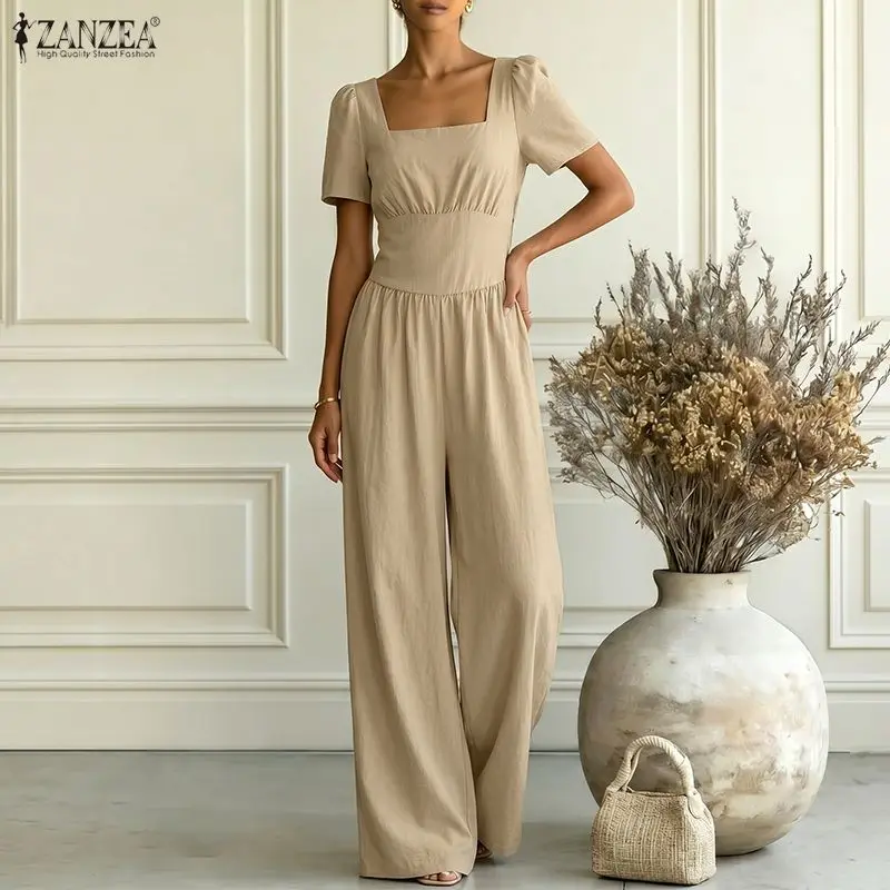 ZANZEA Summer Women Overalls Pants Rompers Elegant Square Neck Waisted Jumpsuits Elegant Solid Loose Wide Leg Trouser Streetwear
ZANZEA Summer Women Overalls Pants Rompers Elegant Square Neck Waisted Jumpsuits Elegant Solid Loose Wide Leg Trouser Streetwear