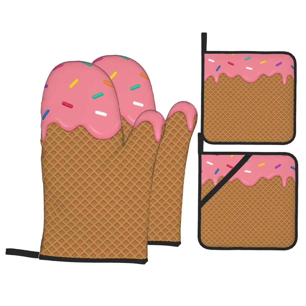 Melting Strawberry Ice Cream Oven Mitts and Pot Holders 4pcs Sets Heat Resistant Kitchen Gloves Potholders for Baking Grilling
Melting Strawberry Ice Cream Oven Mitts and Pot Holders 4pcs Sets Heat Resistant Kitchen Gloves Potholders for Baking Grilling