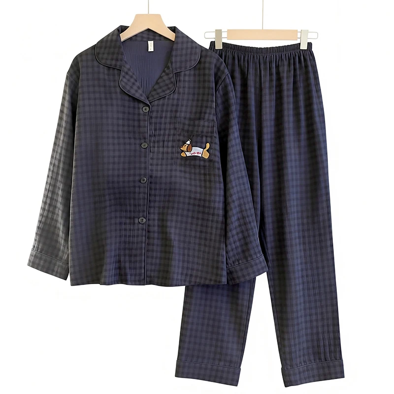 Embroidery Dog Vintage Plaid 2 Piece Suit Pyjama Femme Korean Style Casual Soft Fashion Women's Sleepwear Autumn and Winter
Embroidery Dog Vintage Plaid 2 Piece Suit Pyjama Femme Korean Style Casual Soft Fashion Women's Sleepwear Autumn and Winter