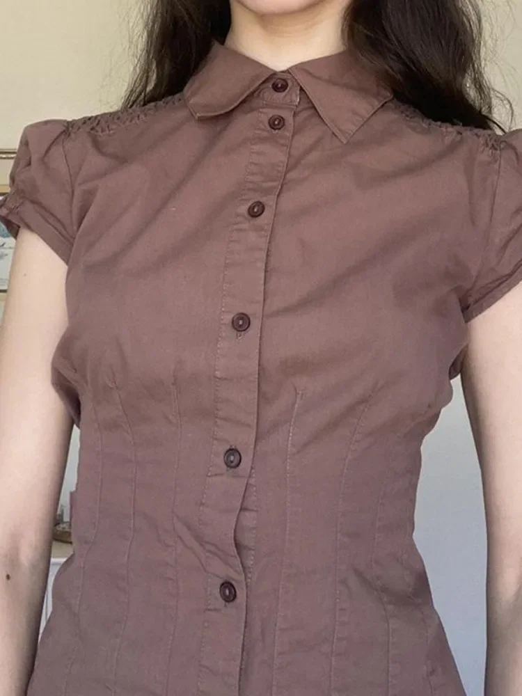 Y2k Эстетическая женская укороченная блузка, однотонная повседневная однобортная облегающая рубашка в стиле гранж, Harajuku, уличная одежда с отложным воротником, Blusas
Y2k Эстетическая женская укороченная блузка, однотонная повседневная однобортная облегающая рубашка в стиле гранж, Harajuku, уличная одежда с отложным воротником, Blusas