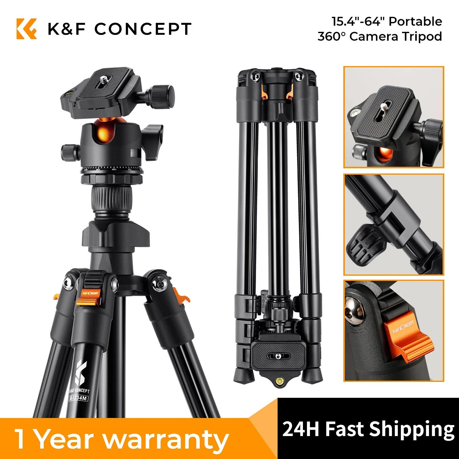 K&F Concept 64"/163cm Camera Tripod for DSLR Lightweight Aluminum Travel Outdoor Tripod with 360 Degree Ball Head Quick Release
K&F Concept 64"/163cm Camera Tripod for DSLR Lightweight Aluminum Travel Outdoor Tripod with 360 Degree Ball Head Quick Release