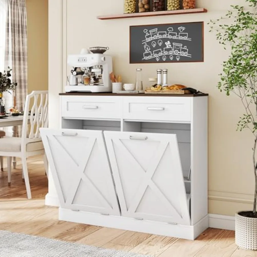 2 x 10 Gallons Double Tilt Out Trash Can Cabinet, Wooden Fluted Trash Can Cabinet with Storage Drawers, Hidden Garbage Can Cabi
2 x 10 Gallons Double Tilt Out Trash Can Cabinet, Wooden Fluted Trash Can Cabinet with Storage Drawers, Hidden Garbage Can Cabi