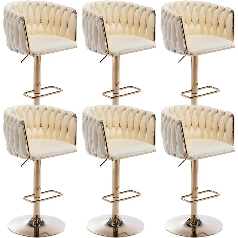 Set of 6 Swivel Velvet Upholstered Bar Stools with Woven Back for Kitchen Island or Pub (Beige)
Set of 6 Swivel Velvet Upholstered Bar Stools with Woven Back for Kitchen Island or Pub (Beige)
