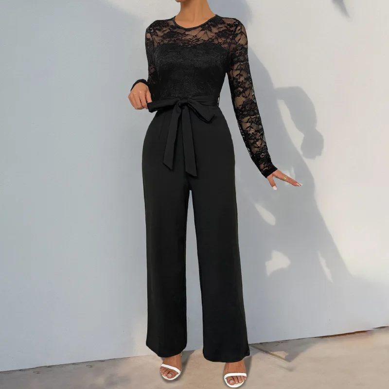 Spring New Women's Sexy Lace Spliced Long Jumpsuit Fashion Solid Color Hollow Long Sleeve Casual Laces Wide Leg Jumpsuit Women
Spring New Women's Sexy Lace Spliced Long Jumpsuit Fashion Solid Color Hollow Long Sleeve Casual Laces Wide Leg Jumpsuit Women