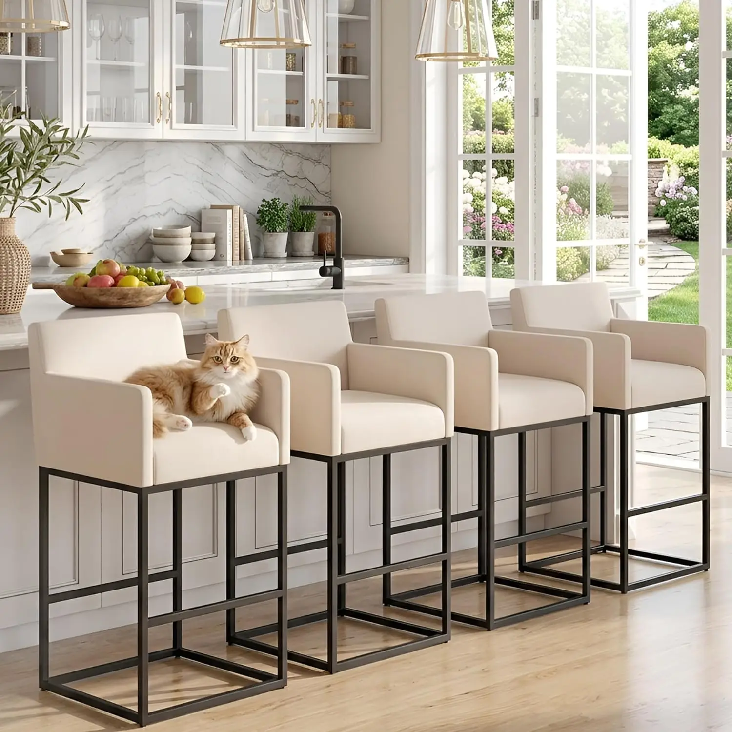 26in Counter Height Bar Stools Set of 4 Linen Upholstered Backrest Kitchen Island Black Metal Frame Cream Customized
26in Counter Height Bar Stools Set of 4 Linen Upholstered Backrest Kitchen Island Black Metal Frame Cream Customized