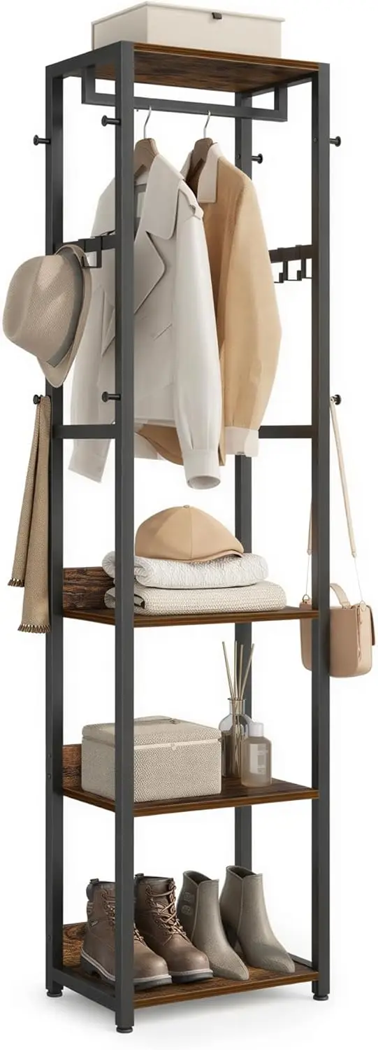 Вешалка для одежды, напольная вешалка-стойка с полками, перекладиной и крючками, компактная вешалка для хранения, стальная рама, для одежды и сумок
Вешалка для одежды, напольная вешалка-стойка с полками, перекладиной и крючками, компактная вешалка для хранения, стальная рама, для одежды и сумок