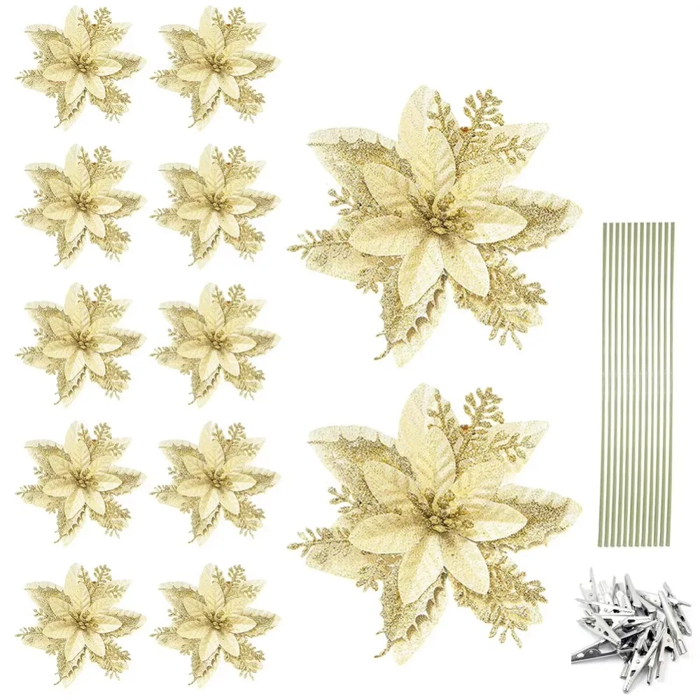 12Pcs With Clips Artificial Christmas Flowers with Stems Multi-functional Christmas Floral Decorations High-quality Multi-color
12Pcs With Clips Artificial Christmas Flowers with Stems Multi-functional Christmas Floral Decorations High-quality Multi-color