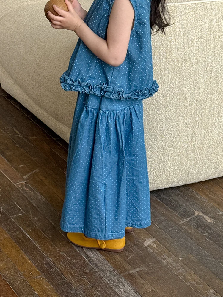 Children Sleeveless Denim Set 2-10 Years Summer Girls Polka Dot Lace Vest + Wide Leg Pants 2pcs Suit Thin Kids Casual Jeans Set
Children Sleeveless Denim Set 2-10 Years Summer Girls Polka Dot Lace Vest + Wide Leg Pants 2pcs Suit Thin Kids Casual Jeans Set