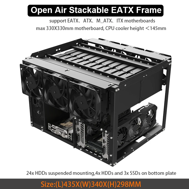 Stackable 28 HDD Open Air Frame Mining Case Computer Bracket EATX ATX Micro-ATX ITX Test Bench for Crypto Rig AI GPU Build
Stackable 28 HDD Open Air Frame Mining Case Computer Bracket EATX ATX Micro-ATX ITX Test Bench for Crypto Rig AI GPU Build