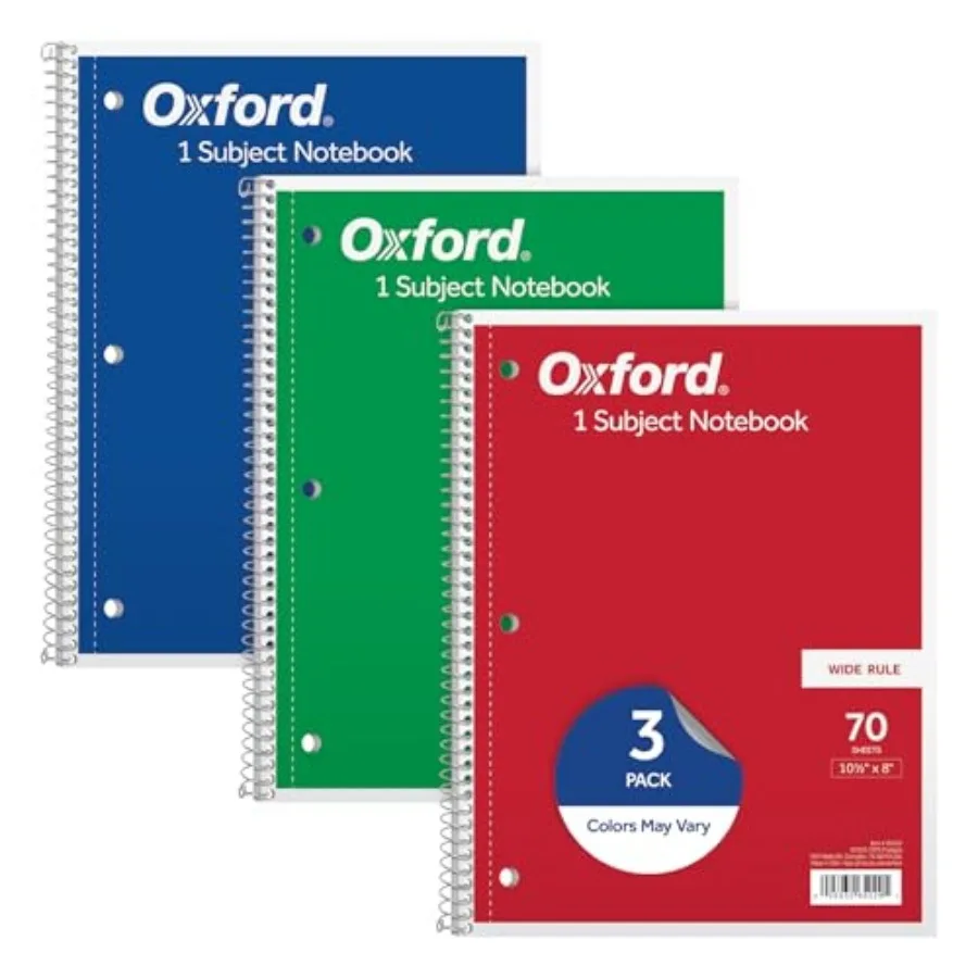 1-Subject Notebooks, School Journal, 8 x 10-1/2 Inch, Wide Rule Paper, 70 Sheets, 3-Hole Punch, 3 Pack, Red, Blue, Green, Color
1-Subject Notebooks, School Journal, 8 x 10-1/2 Inch, Wide Rule Paper, 70 Sheets, 3-Hole Punch, 3 Pack, Red, Blue, Green, Color