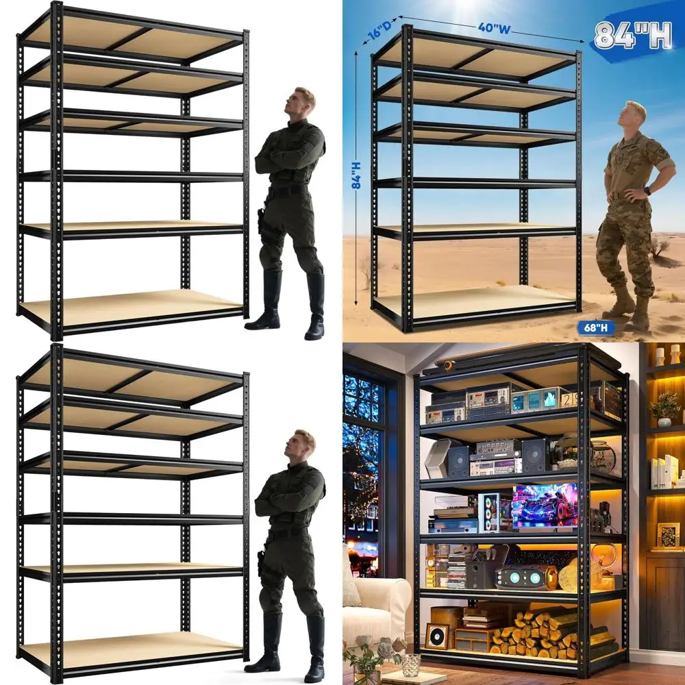 6-Tier Adjustable Metal Garage Shelving, 40W x 16D x 84H, 3000 lbs Capacity, Black
6-Tier Adjustable Metal Garage Shelving, 40W x 16D x 84H, 3000 lbs Capacity, Black