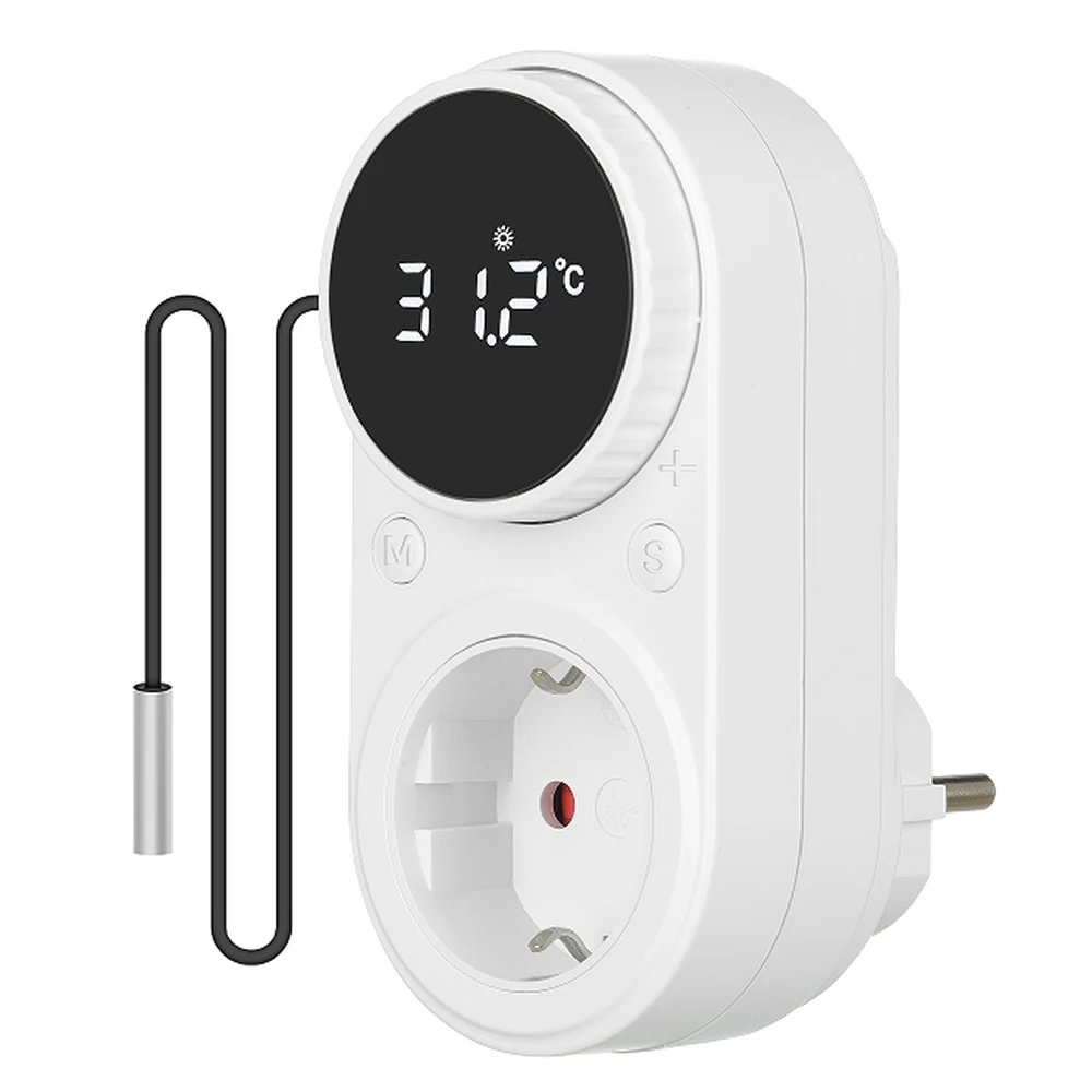 Knob Temperature Controller Timer Socket EU Thermostat with Temperature Sensor Digital Thermostat Switch Heating Cooling Control