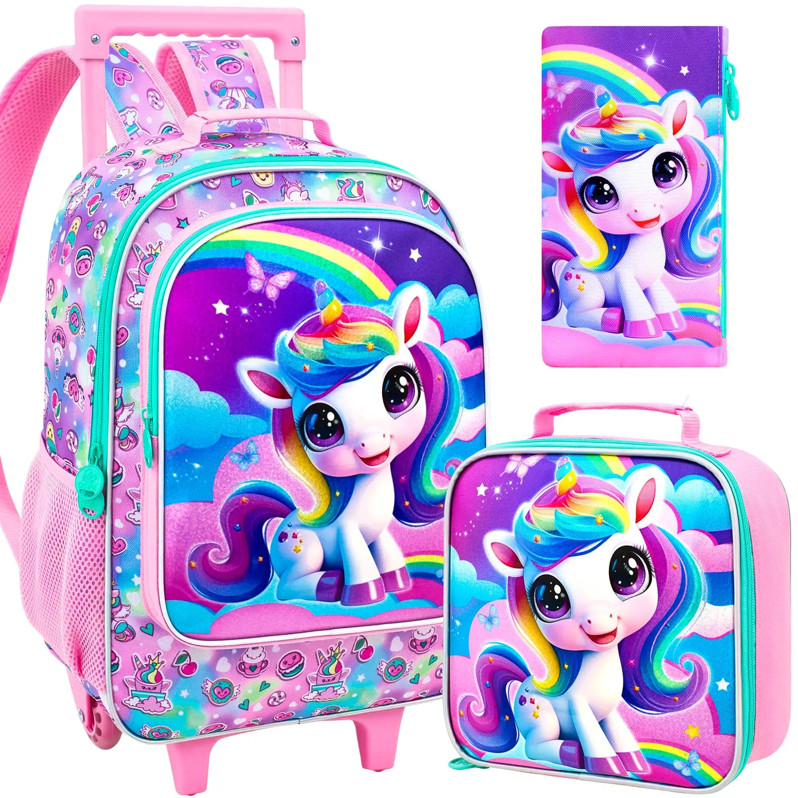 3 шт. рюкзак на колесиках с единорогом для девочек, детская сумка для книг на роликах, школьная сумка на колесиках с сумкой для обеда - розовый
3 шт. рюкзак на колесиках с единорогом для девочек, детская сумка для книг на роликах, школьная сумка на колесиках с сумкой для обеда - розовый