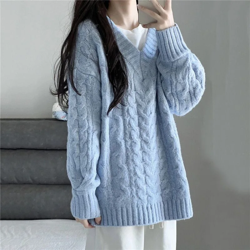 Laid-ba Sle V-ne Large Sweater Autumn Winter Thiened Knitted Loose Twist Top Women's Faion Korean Version Warm Cozy
Laid-ba Sle V-ne Large Sweater Autumn Winter Thiened Knitted Loose Twist Top Women's Faion Korean Version Warm Cozy