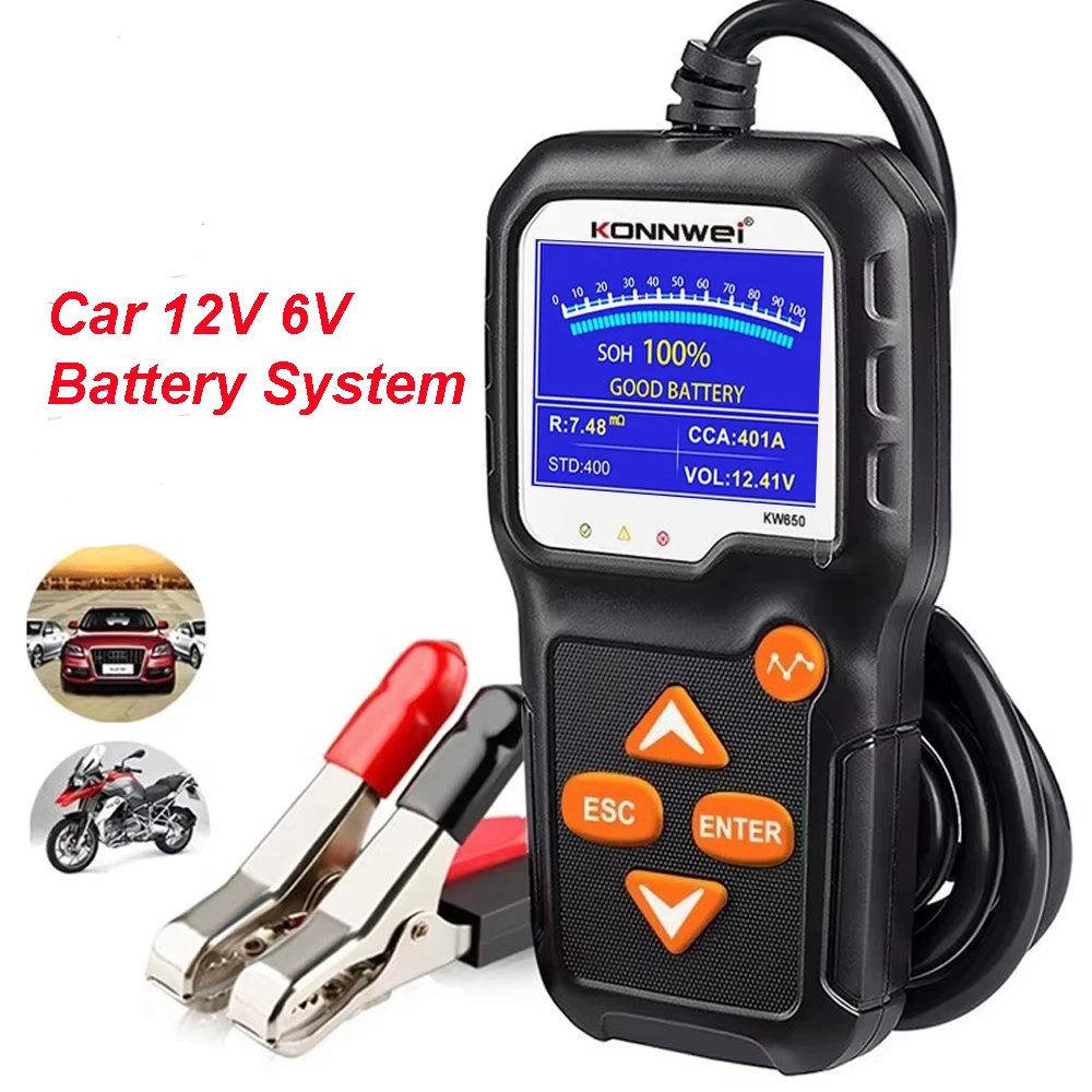 2025 Car Battery Tester KW650 for Car Motorcycle 12V 6V Battery System Analyzer 2000CCA Charging Cranking Test Tool
2025 Car Battery Tester KW650 for Car Motorcycle 12V 6V Battery System Analyzer 2000CCA Charging Cranking Test Tool