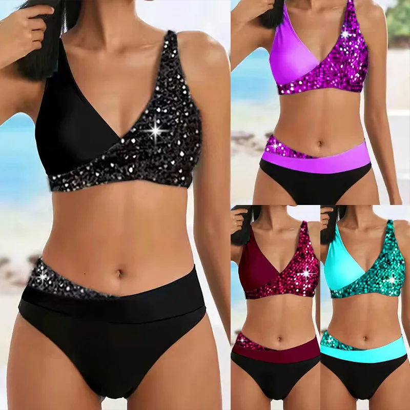Women Sparkling Printed Sequins Bikini Set Sexy Two-Piece Swimsuit Metallic Sheen High Waist Bottom & Push Up Top Sexy Summer
Women Sparkling Printed Sequins Bikini Set Sexy Two-Piece Swimsuit Metallic Sheen High Waist Bottom & Push Up Top Sexy Summer