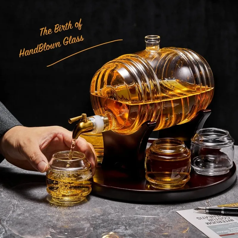Whiskey Barrel Decanter Set, Gifts for Men, Husband, Father, 1350ml Barrel Liquor Dispenser with 4 Glasses for Bourbon, Scotch,
Whiskey Barrel Decanter Set, Gifts for Men, Husband, Father, 1350ml Barrel Liquor Dispenser with 4 Glasses for Bourbon, Scotch,