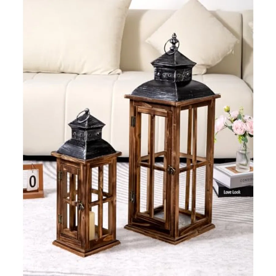 Large Farmhouse Decorative Wooden Lanterns Set of 2, Rustic Burnt Wood Floor Lanterns, Indoor/Outdoor Hurricane Lanterns for Ho
Large Farmhouse Decorative Wooden Lanterns Set of 2, Rustic Burnt Wood Floor Lanterns, Indoor/Outdoor Hurricane Lanterns for Ho