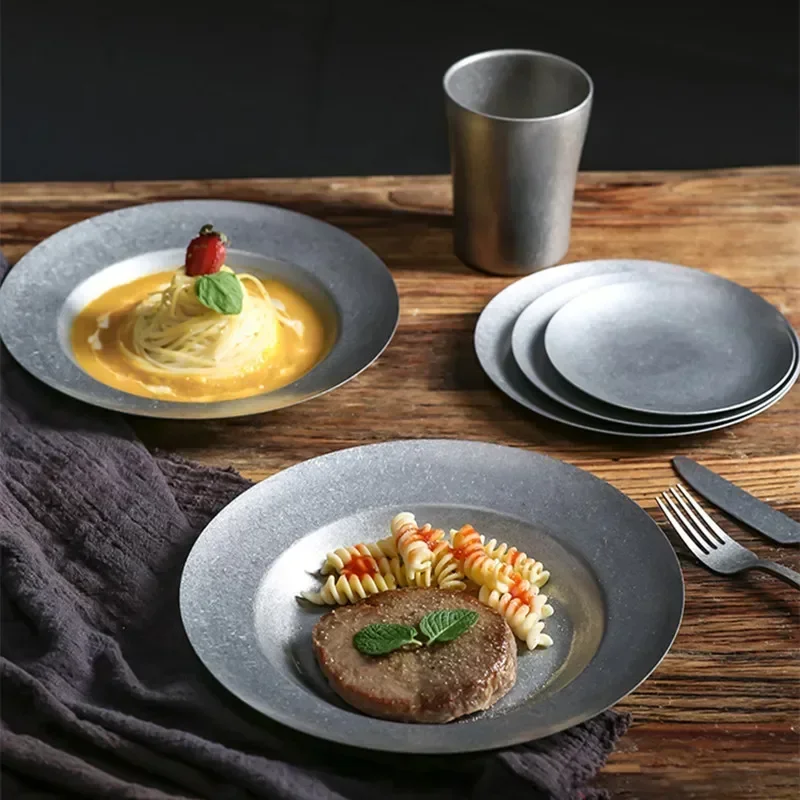 Nordic Vintage Stainless Steel Steak Dinner Plates Snack Fruit Dessert Vegetable Shallow Plate Cutlery BBQ Picnic Dish Tableware
Nordic Vintage Stainless Steel Steak Dinner Plates Snack Fruit Dessert Vegetable Shallow Plate Cutlery BBQ Picnic Dish Tableware