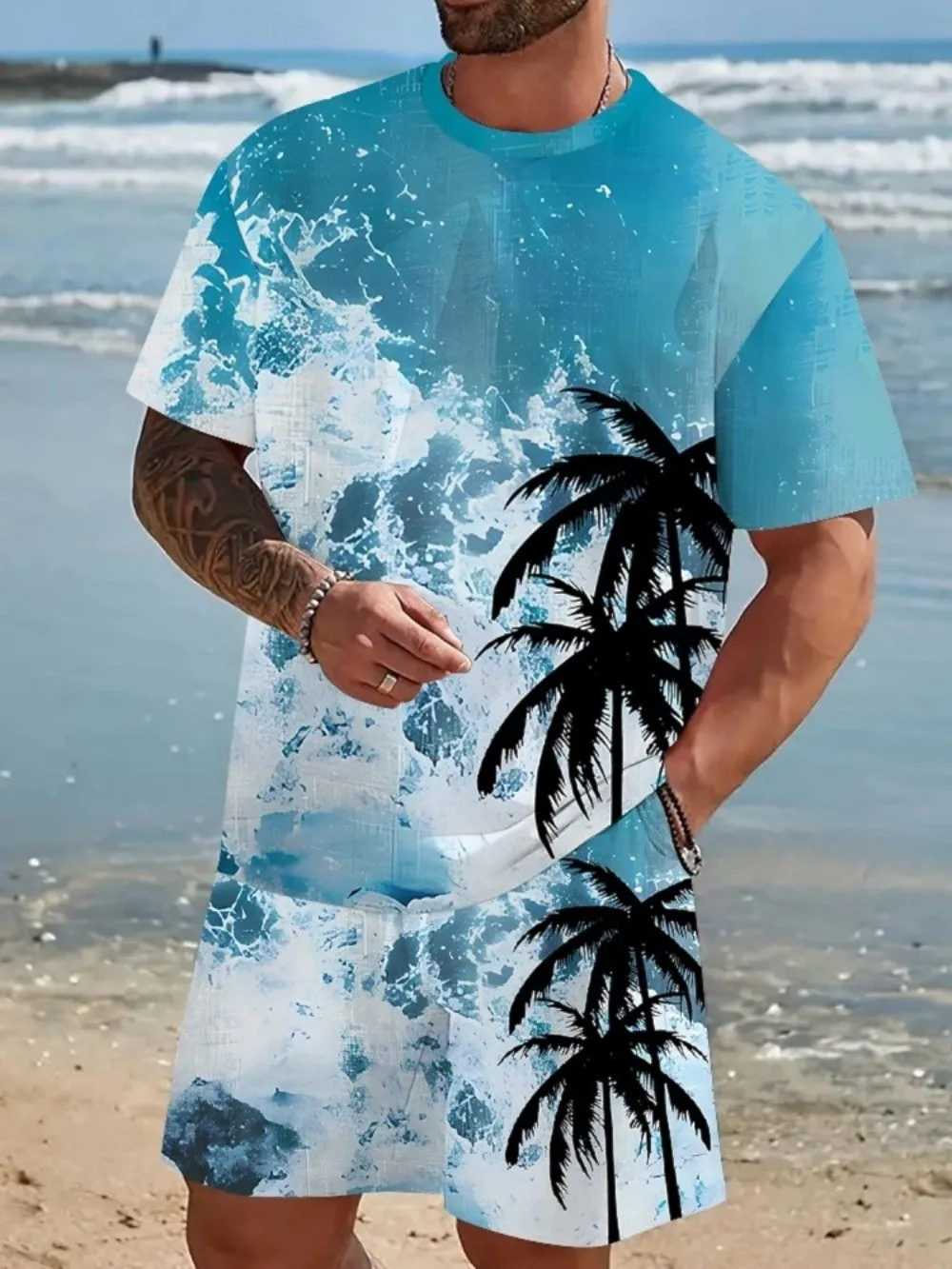 Summer New Men's Coconut Tree Gradient Soft Breathable Round Neck T-shirt and Shorts Set Outdoor Urban Leisure Two Piece Set
Summer New Men's Coconut Tree Gradient Soft Breathable Round Neck T-shirt and Shorts Set Outdoor Urban Leisure Two Piece Set