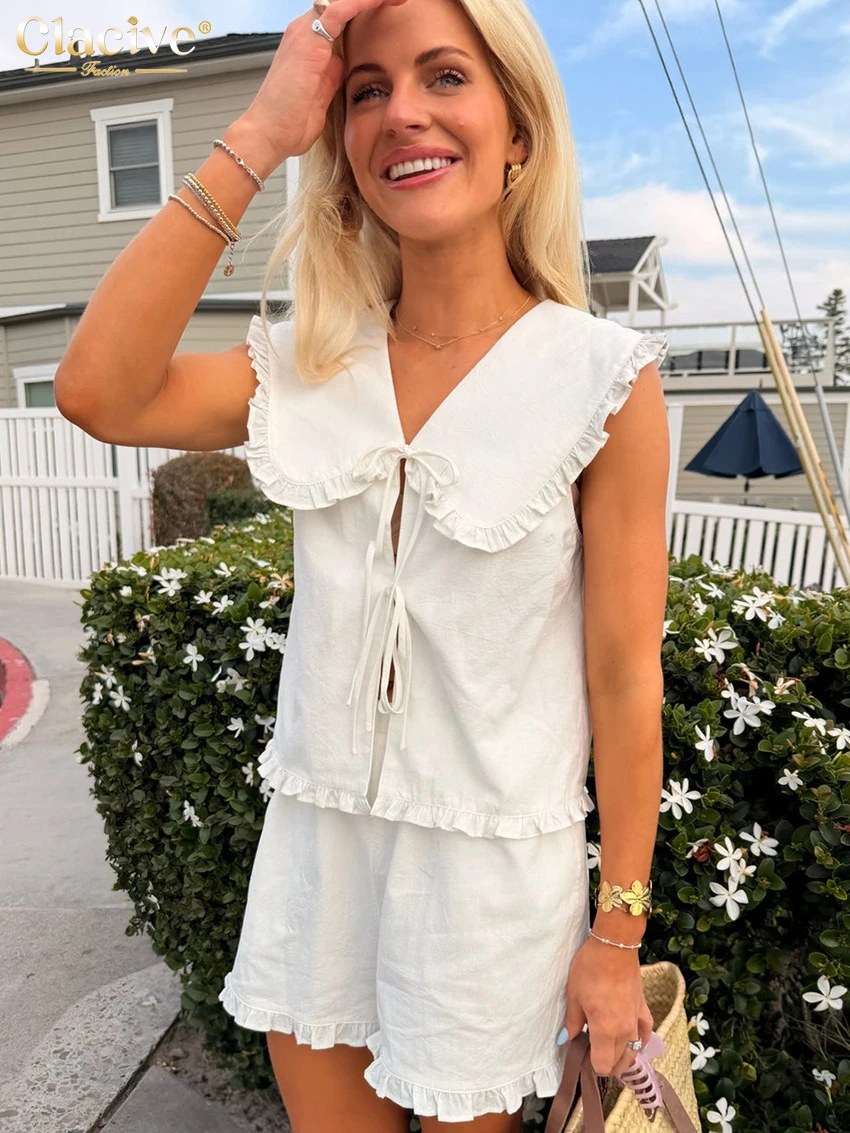 Clacive Summer Loose White Cotton Women 2-Piece Sets 2026 Fashion Sleeveless Tank Top With High Waist Shorts Set Female Clothing
Clacive Summer Loose White Cotton Women 2-Piece Sets 2026 Fashion Sleeveless Tank Top With High Waist Shorts Set Female Clothing
