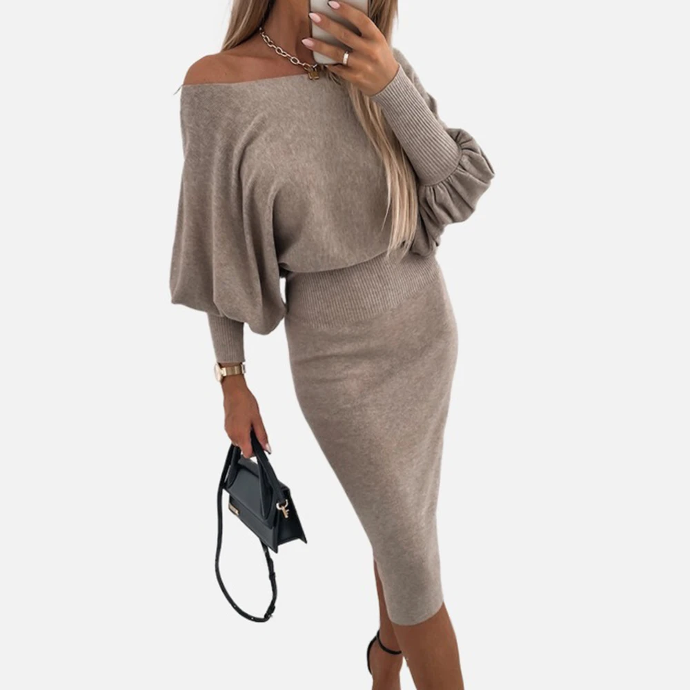 2023 Autumn Winter Sexy Off Shoulder Long Lantern Sleeve Pencil Dresses Women's Fashion Thin Knitted Solid Color Dress Vestido
2023 Autumn Winter Sexy Off Shoulder Long Lantern Sleeve Pencil Dresses Women's Fashion Thin Knitted Solid Color Dress Vestido