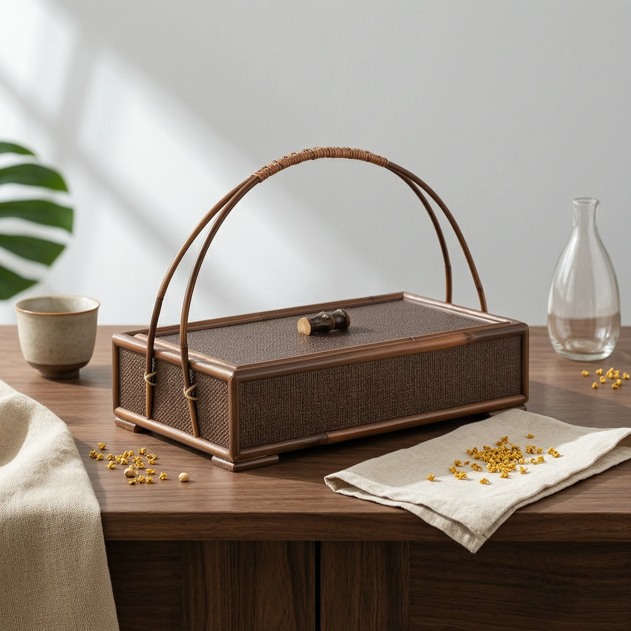 Tea Storage Box with Handle Woven Bamboo Tea Chest Decorative Giftable for Home Display
Tea Storage Box with Handle Woven Bamboo Tea Chest Decorative Giftable for Home Display