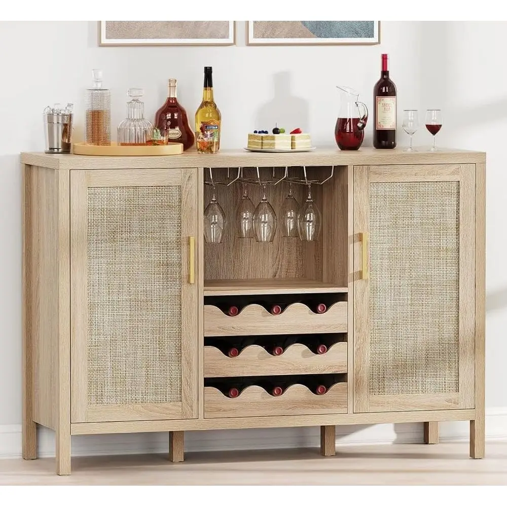 Wine Bar Cabinet, Boho Rattan Home Bar with Glass Holder and Drawer Style Racks, Oak Sideboard Buffet Storage Cabinet for Living
Wine Bar Cabinet, Boho Rattan Home Bar with Glass Holder and Drawer Style Racks, Oak Sideboard Buffet Storage Cabinet for Living
