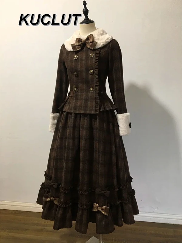 Vintage Lolita Plaid Plush Collar Short Coat and Skirt Suit Fashion New Elegant Outfits Autumn Winter Women's 2 Pieces Set
Vintage Lolita Plaid Plush Collar Short Coat and Skirt Suit Fashion New Elegant Outfits Autumn Winter Women's 2 Pieces Set