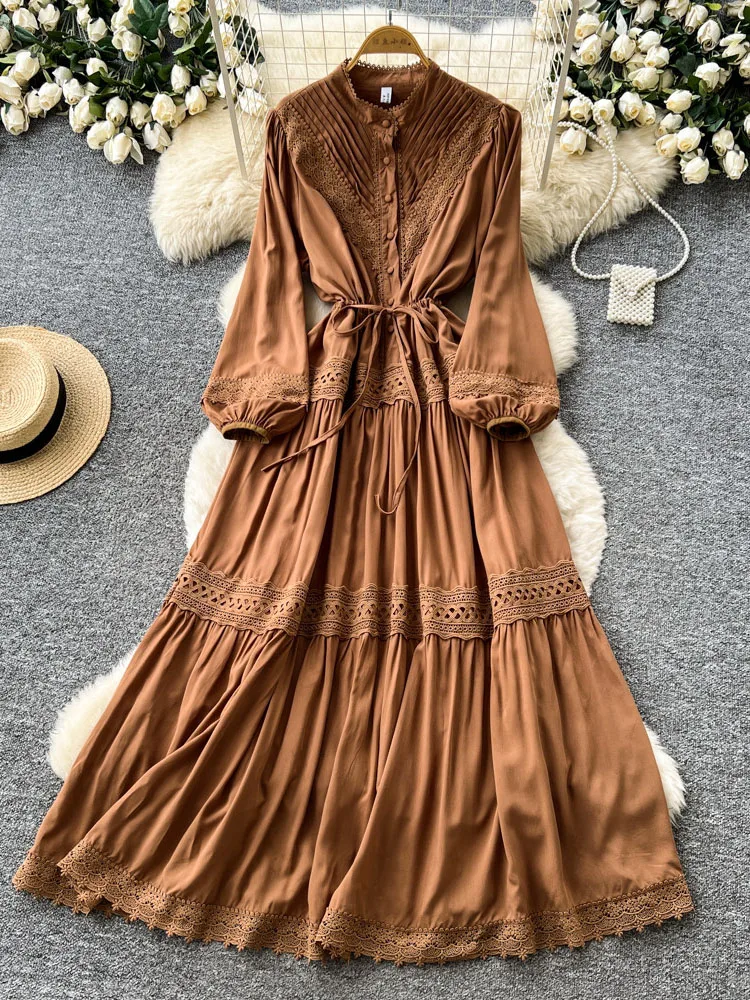 Spring Autumn Ethnic Style Long Sleeved Shirt Dress for Women New Loose Waist Single Breasted Lace Patchwork Long Dress D130
Spring Autumn Ethnic Style Long Sleeved Shirt Dress for Women New Loose Waist Single Breasted Lace Patchwork Long Dress D130