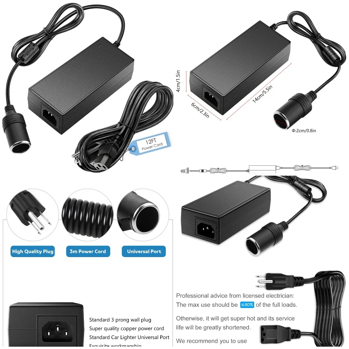 110V to 12V Converter 12V 10A 120W AC/DC Adapter with 12FT Cord for Car Refrigerator, Inflator, Vacuum Cleaner
110V to 12V Converter 12V 10A 120W AC/DC Adapter with 12FT Cord for Car Refrigerator, Inflator, Vacuum Cleaner