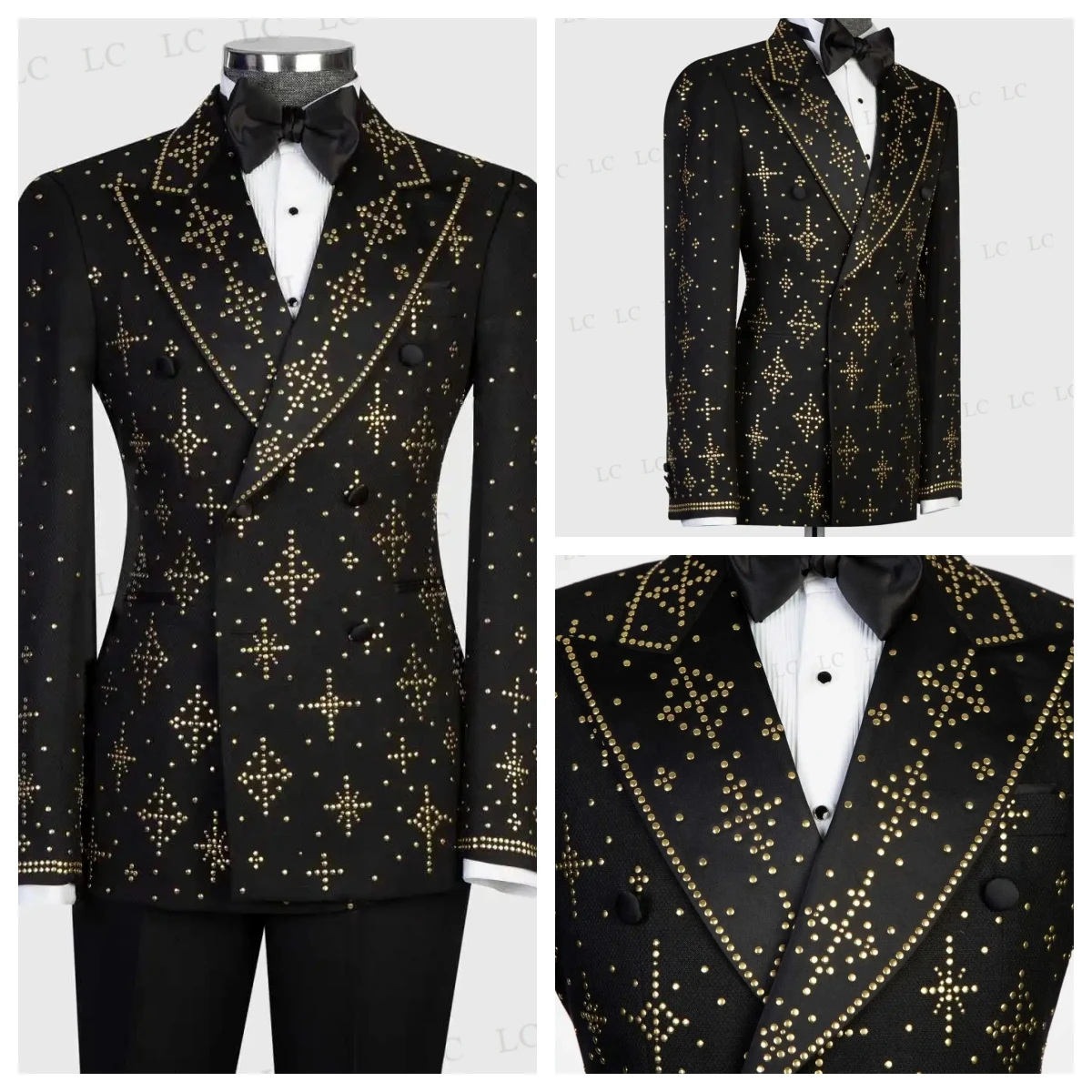 Luxurious 2 Pieces Blazer Pants Men Suits Peaked Lapel Golden Button Beadings Tuxedo Slim Wedding Groom Prom Plus Size Customed
Luxurious 2 Pieces Blazer Pants Men Suits Peaked Lapel Golden Button Beadings Tuxedo Slim Wedding Groom Prom Plus Size Customed