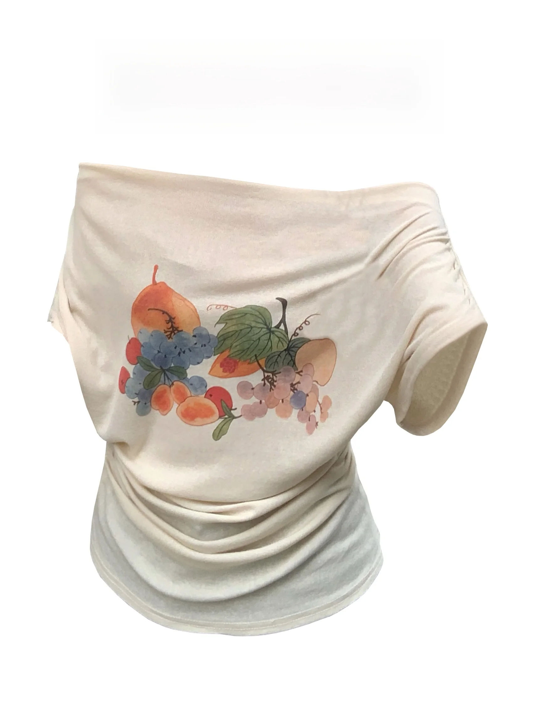 Korean Style Fruit Print One Shoulder Slim Fit Short Sleeve T-Shirt Women's Summer New Fashion Casual Versatile Bodycon Top
Korean Style Fruit Print One Shoulder Slim Fit Short Sleeve T-Shirt Women's Summer New Fashion Casual Versatile Bodycon Top