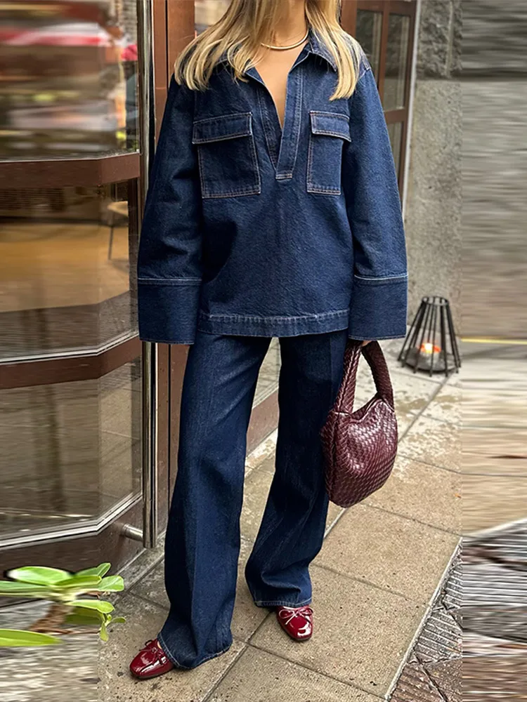 Denim Jacket Jeans Set Women Fashion Lapel V-neck Full Sleeves Big Pockets Coats Wide Leg Pants Suits 2025 New Ladies Streetwear
Denim Jacket Jeans Set Women Fashion Lapel V-neck Full Sleeves Big Pockets Coats Wide Leg Pants Suits 2025 New Ladies Streetwear