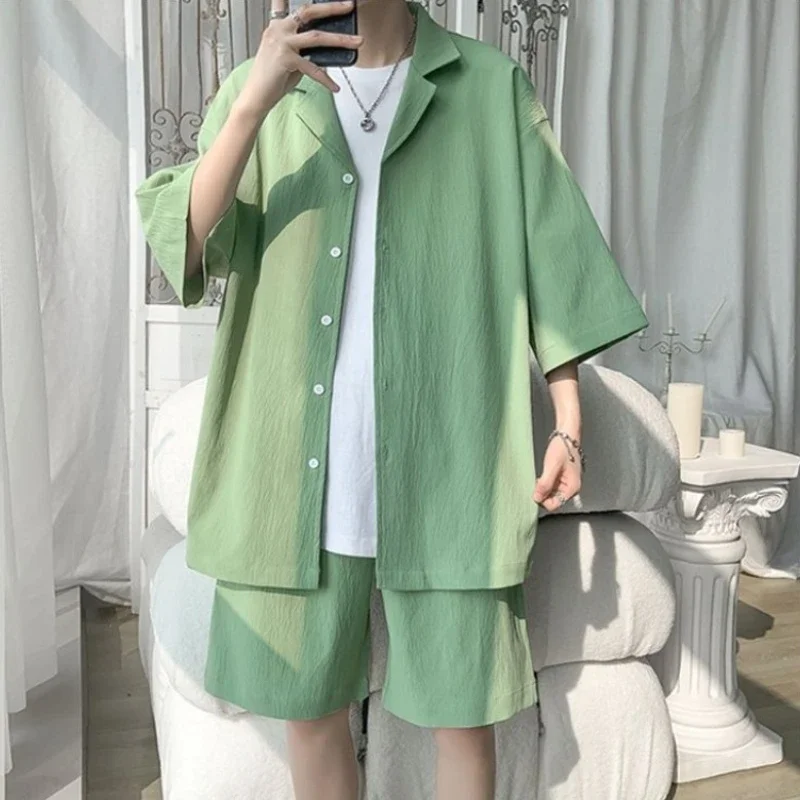 Ice Silk Man Sets Plain Basic Korean Two Piece Set Baggy Polyester 2025 Trend Outfit Fashion Outfits Shirts Shorts Suits for Men
Ice Silk Man Sets Plain Basic Korean Two Piece Set Baggy Polyester 2025 Trend Outfit Fashion Outfits Shirts Shorts Suits for Men