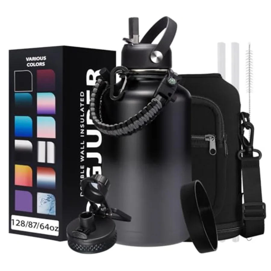 Half Gallon Insulated Water Bottle - with Straw and Spout Lid, Paracord Handle and Carrier Bag, Protective Cup Mat, Vacuum Stai
Half Gallon Insulated Water Bottle - with Straw and Spout Lid, Paracord Handle and Carrier Bag, Protective Cup Mat, Vacuum Stai